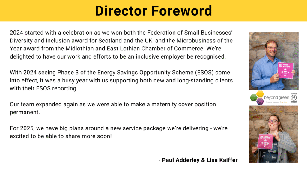 Foreword by Paul Adderley and Lisa Kaiffer, reflecting back on 2024. 