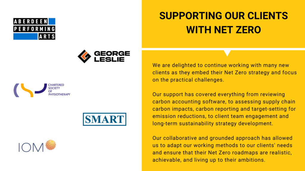 We use a collaborative and grounded approach to support our clients towards Net Zero. 