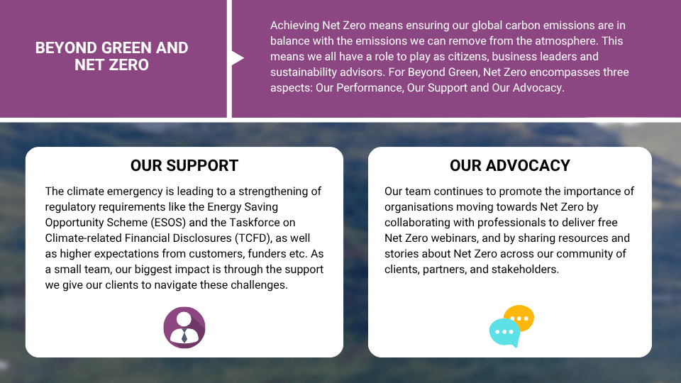 We support the move to Net Zero through our support to clients and our broader advocacy on the topic.